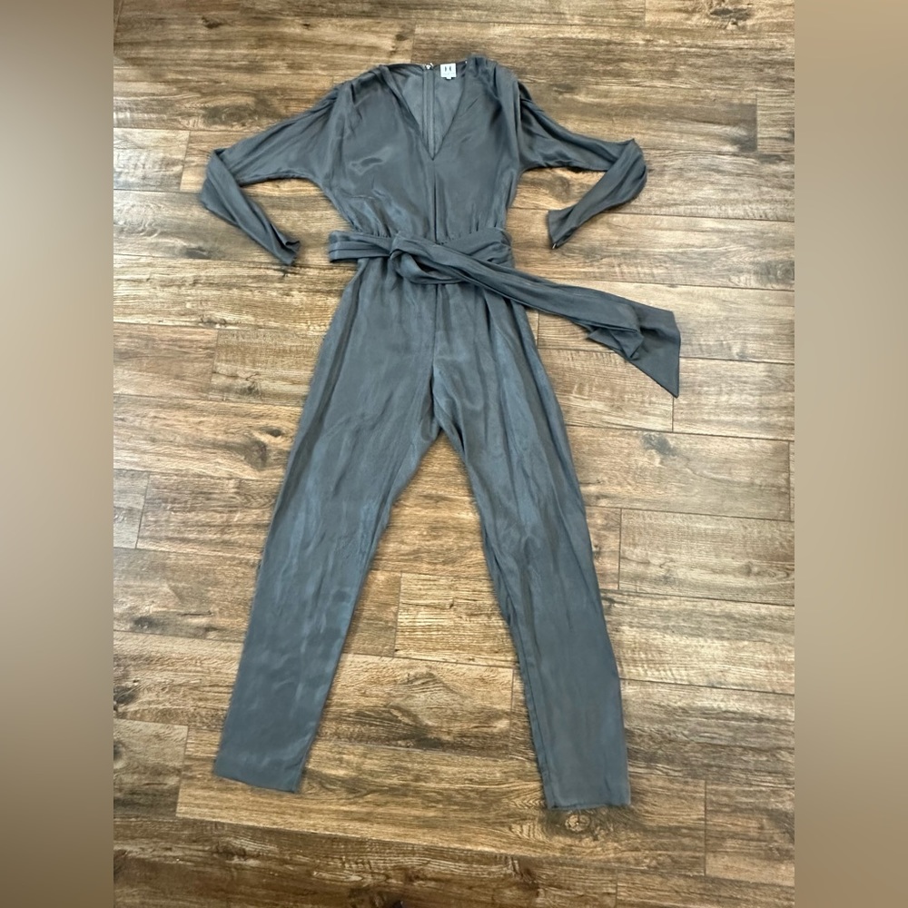 Halston Heritage Shirred Shoulder Long Sleeve Jumpsuit 4